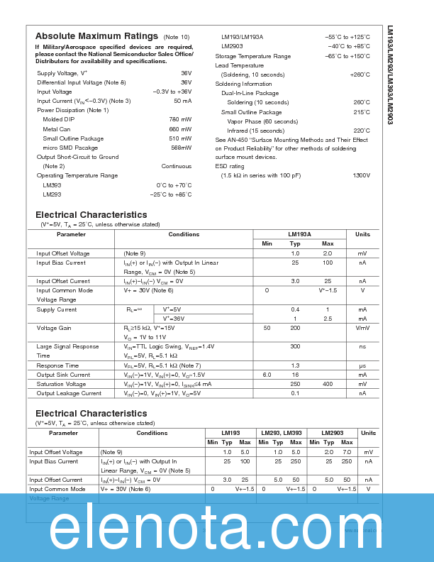 LM293 Datasheet PDF (412 KB) National Semiconductor | Pobierz z Elenota.pl