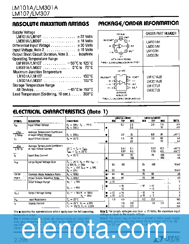 LM301A Datasheet PDF (388 KB) Linear Technology | Pobierz z Elenota.pl
