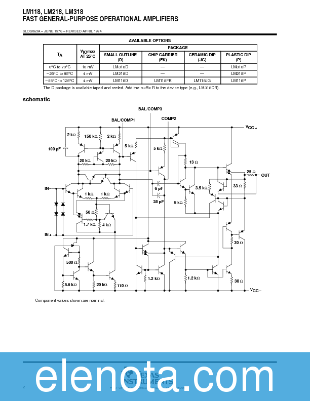 LM318 Datasheet PDF (88 KB) Texas Instruments | Pobierz z Elenota.pl