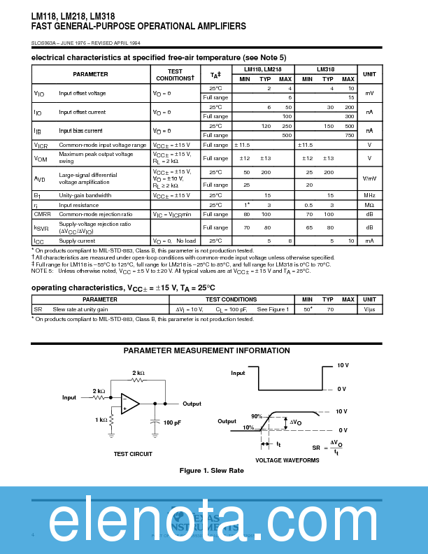 LM318 Datasheet PDF (88 KB) Texas Instruments | Pobierz z Elenota.pl
