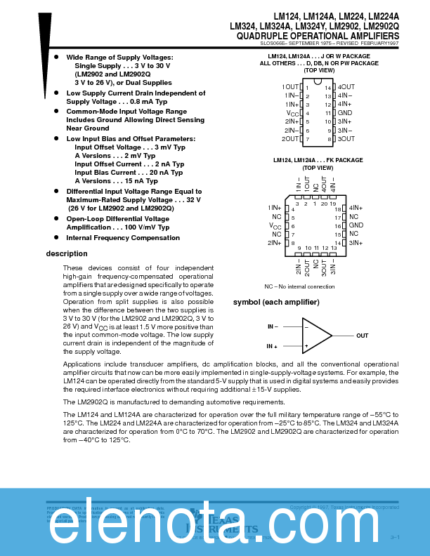 LM324 Datasheet PDF (131 KB) Texas Instruments Pobierz z Elenota.pl