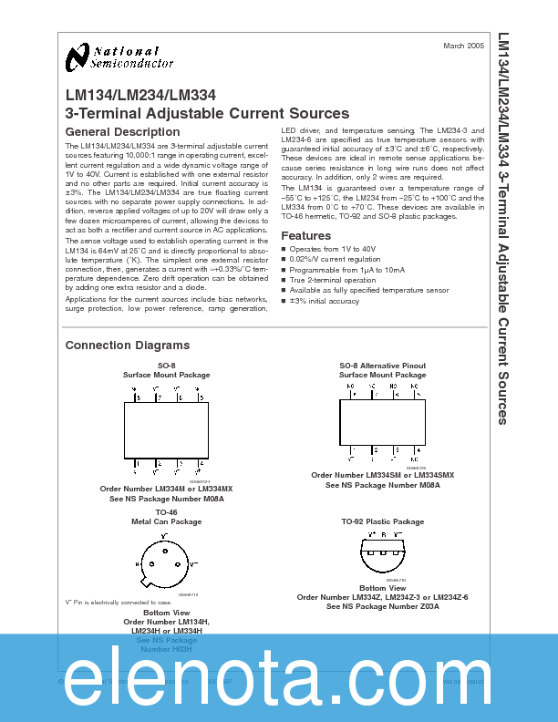 LM334 Datasheet PDF (759 KB) National Semiconductor | Pobierz z Elenota.pl