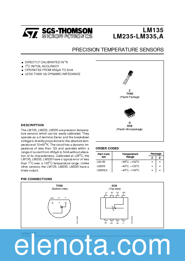 LM335 Datasheet PDF (121 KB) STMicroelectronics | Pobierz z Elenota.pl