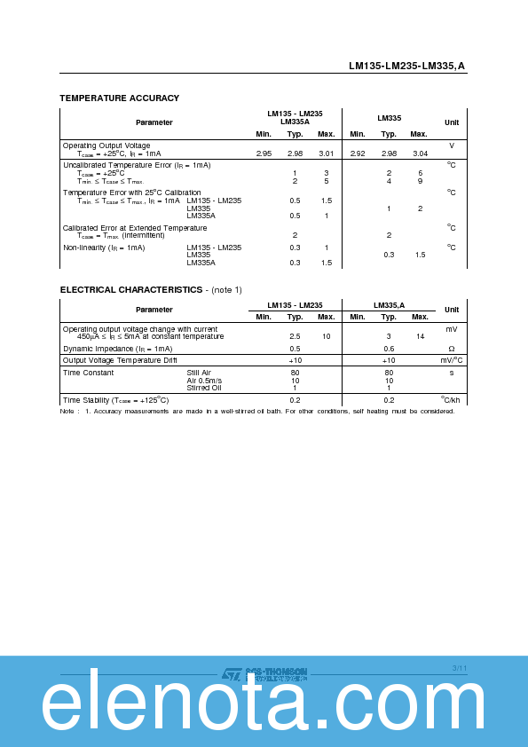LM335 Datasheet PDF (121 KB) STMicroelectronics | Pobierz z Elenota.pl