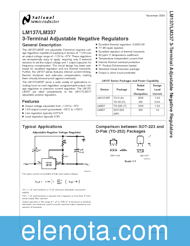LM337T Datasheet PDF (834 KB) National Semiconductor | Pobierz z Elenota.pl
