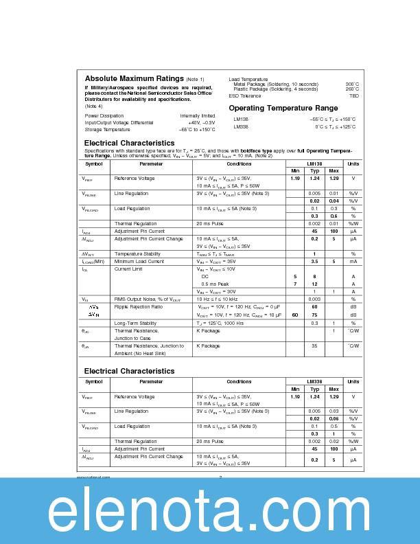LM338T Datasheet PDF (399 KB) National Semiconductor | Pobierz z Elenota.pl