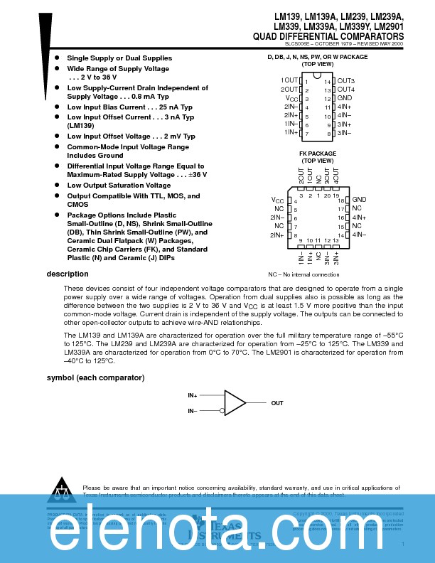 LM339 Datasheet PDF (121 KB) Texas Instruments | Pobierz z Elenota.pl