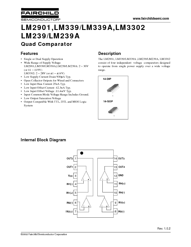 LM339 Datasheet PDF (86 KB) Fairchild | Pobierz z Elenota.pl