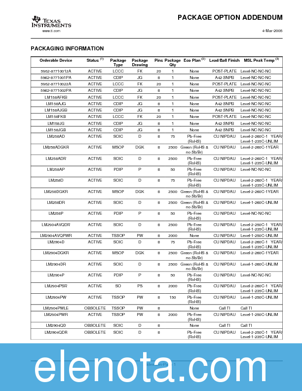 LM358P Datasheet PDF (448 KB) Texas Instruments | Pobierz z Elenota.pl