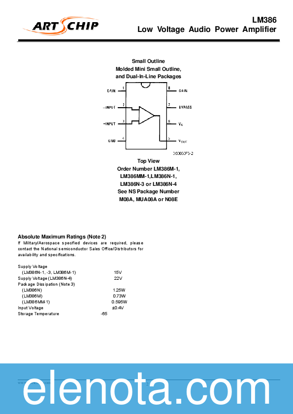 LM386 Datasheet PDF (406 KB) ArtsChip | Pobierz z Elenota.pl