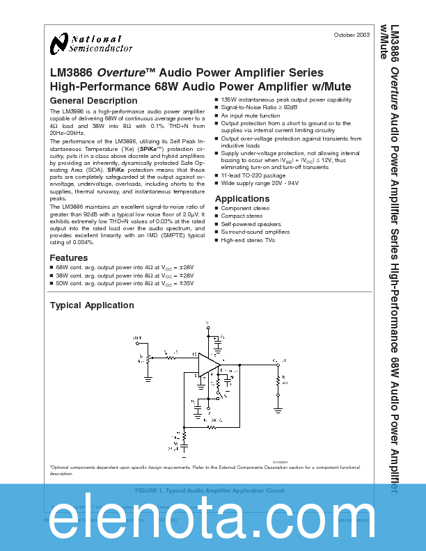 LM3886 Datasheet PDF (852 KB) National Semiconductor | Pobierz z Elenota.pl