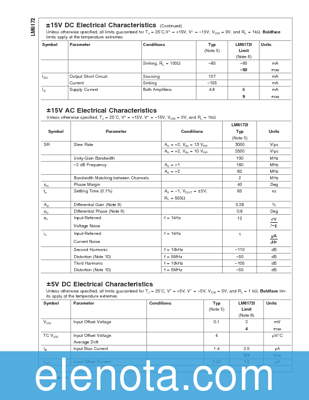 LM6172 Datasheet PDF (595 KB) National Semiconductor | Pobierz z Elenota.pl
