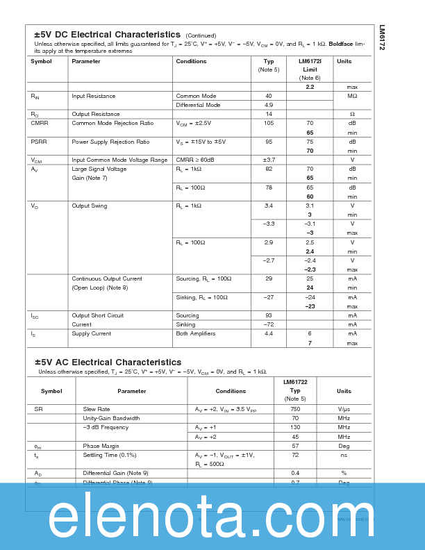 LM6172 Datasheet PDF (595 KB) National Semiconductor | Pobierz z Elenota.pl