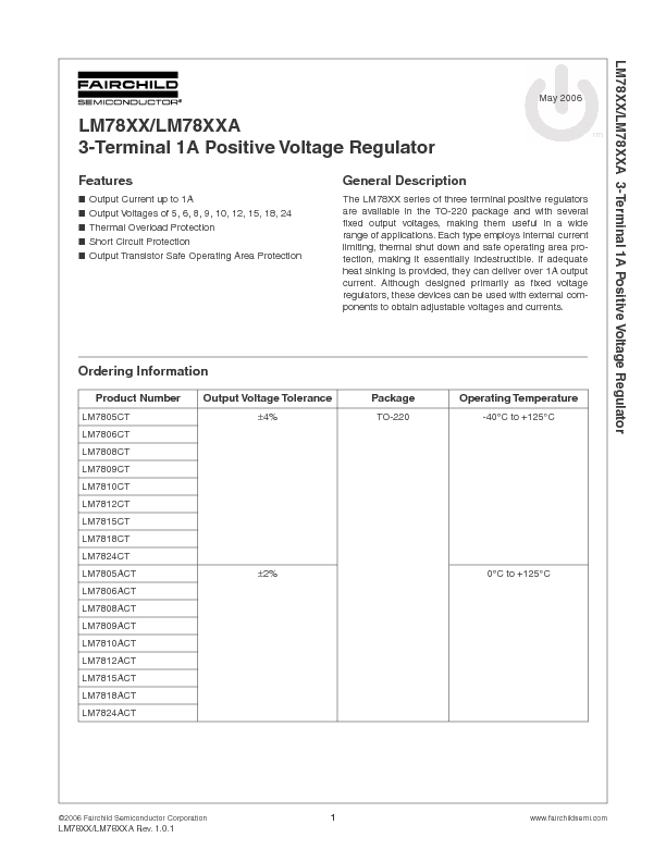 LM7805 Datasheet PDF (557 KB) Fairchild | Pobierz z Elenota.pl