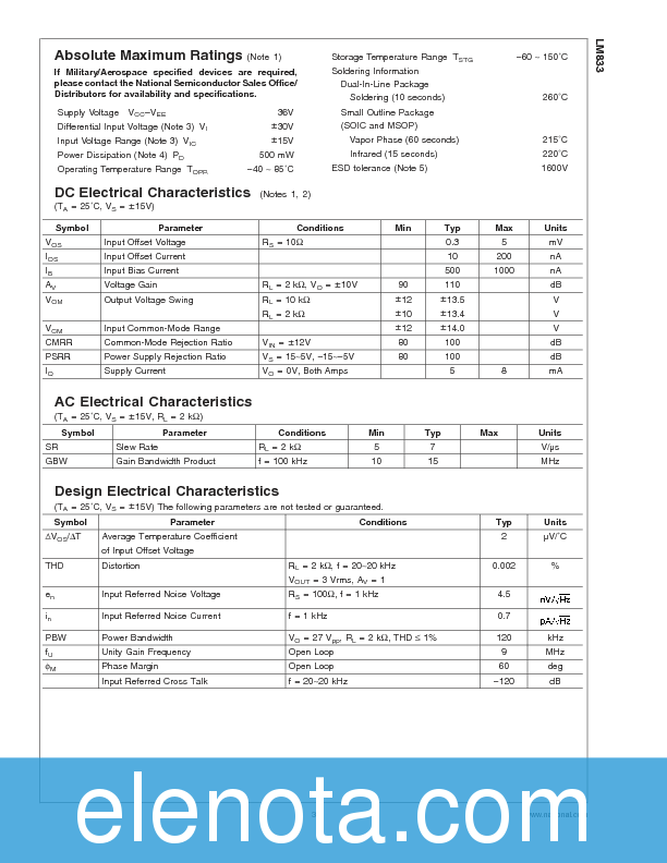 LM833 Datasheet PDF (521 KB) National Semiconductor | Pobierz z Elenota.pl