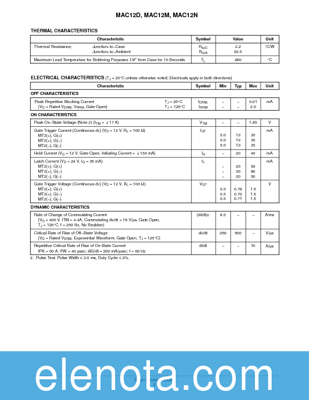 MAC12N Datasheet PDF (62 KB) ON Semiconductor | Pobierz z Elenota.pl