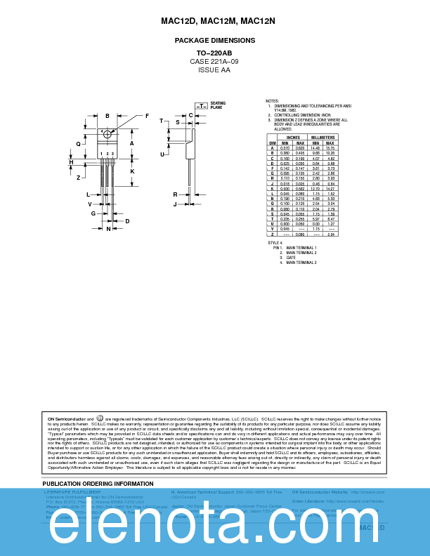 MAC12N Datasheet PDF (62 KB) ON Semiconductor | Pobierz z Elenota.pl