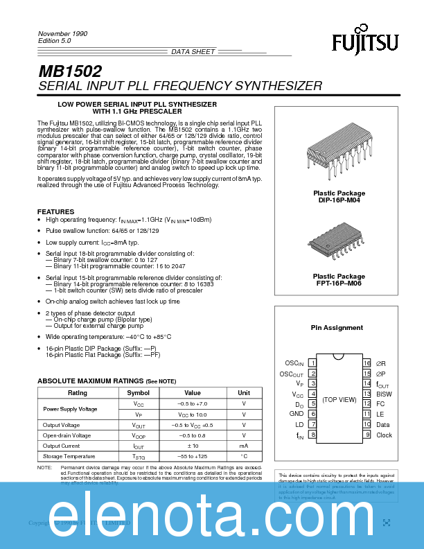 MB1502 Datasheet PDF (245 KB) Fujitsu | Pobierz z Elenota.pl