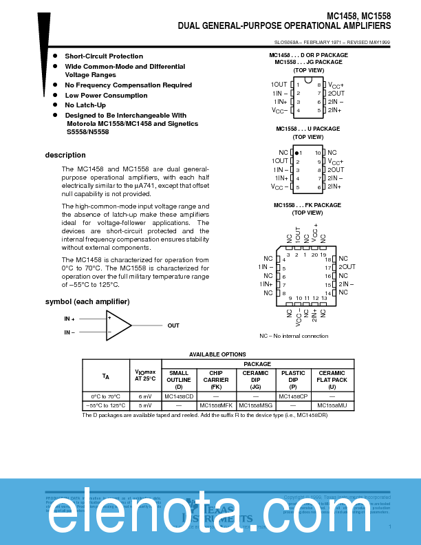 MC1458 Datasheet PDF (82 KB) Texas Instruments | Pobierz z Elenota.pl