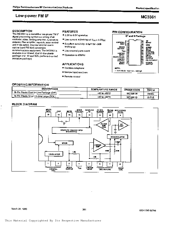 MC3361 Datasheet PDF (85 KB) Philips | Pobierz z Elenota.pl