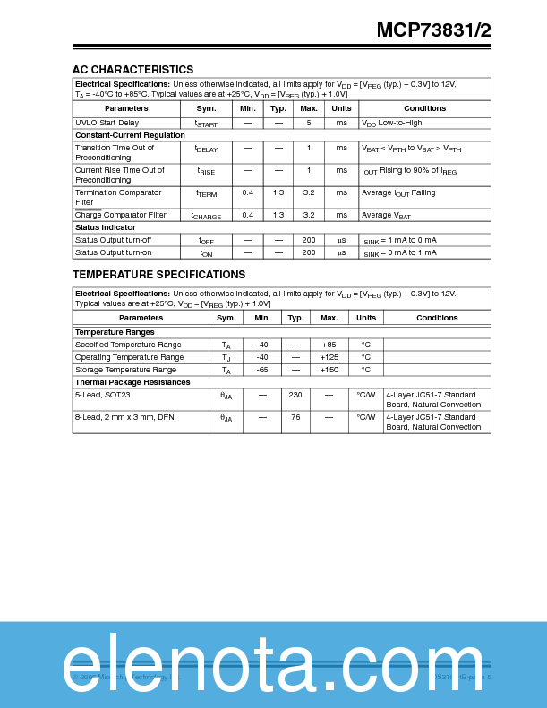 MCP73831 Datasheet PDF (697 KB) Microchip Technology | Pobierz z Elenota.pl