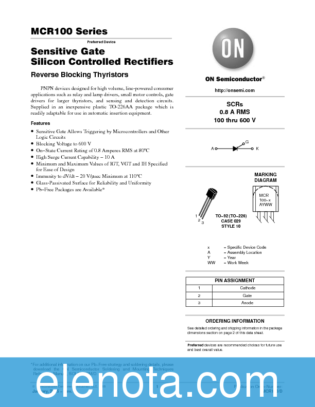 MCR100 Datasheet PDF (66 KB) ON Semiconductor | Pobierz z Elenota.pl