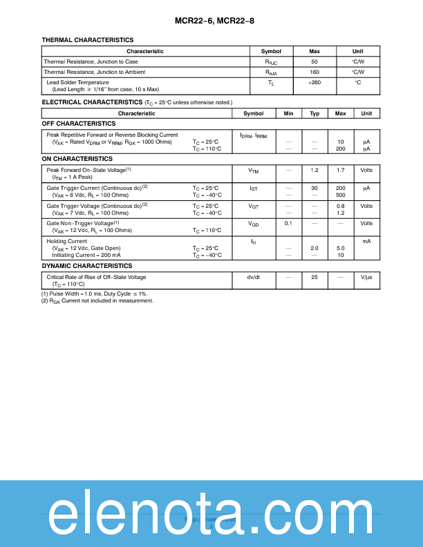MCR22-6 Datasheet PDF (155 KB) ON Semiconductor | Pobierz z Elenota.pl