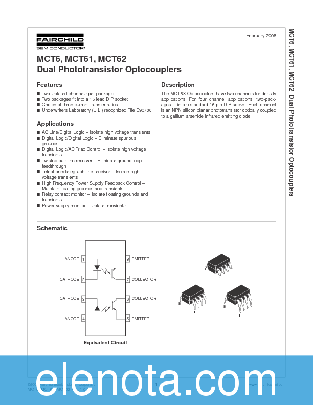 MCT6 Datasheet PDF (475 KB) Fairchild Pobierz z Elenota.pl