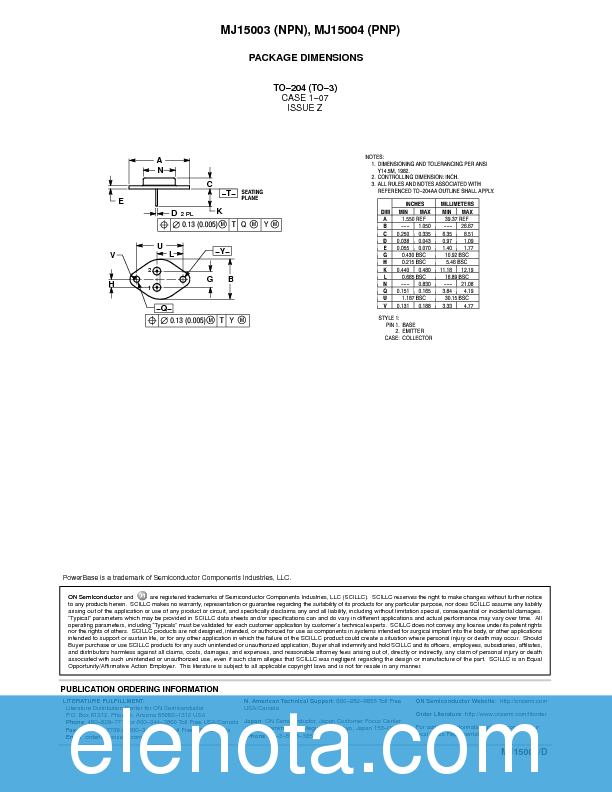 MJ15003 Datasheet PDF (60 KB) ON Semiconductor | Pobierz z Elenota.pl