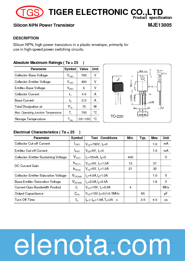 Mje13005 Npn Hv Hi Speed Transistor Datasheet vrogue.co