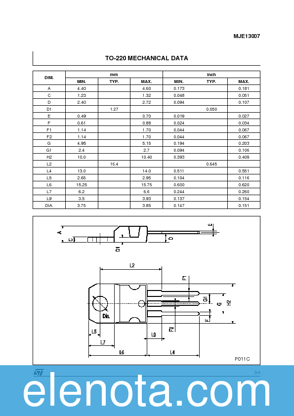 MJE13007 Datasheet PDF (30 KB) STMicroelectronics | Pobierz z Elenota.pl