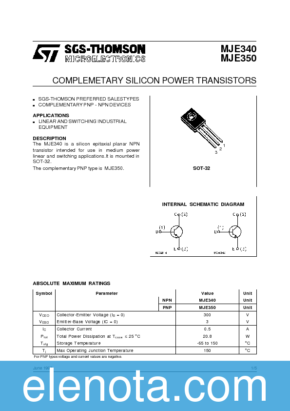 MJE340 Datasheet PDF (66 KB) STMicroelectronics | Pobierz z Elenota.pl