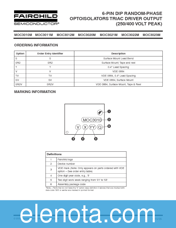 MOC3022M Datasheet PDF (522 KB) Fairchild Pobierz z Elenota.pl