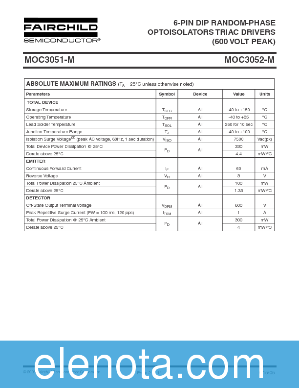 MOC3051-M Datasheet PDF (541 KB) Fairchild | Pobierz z Elenota.pl