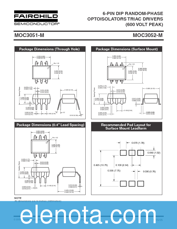 MOC3051-M Datasheet PDF (541 KB) Fairchild | Pobierz z Elenota.pl