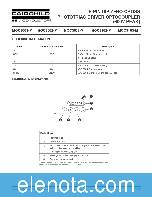 MOC3063M Datasheet PDF (533 KB) Fairchild Pobierz z Elenota.pl