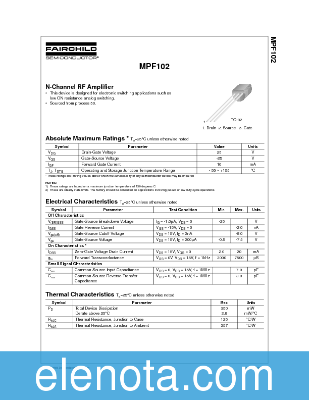 MPF102 Datasheet PDF (26 KB) Fairchild Pobierz z Elenota.pl
