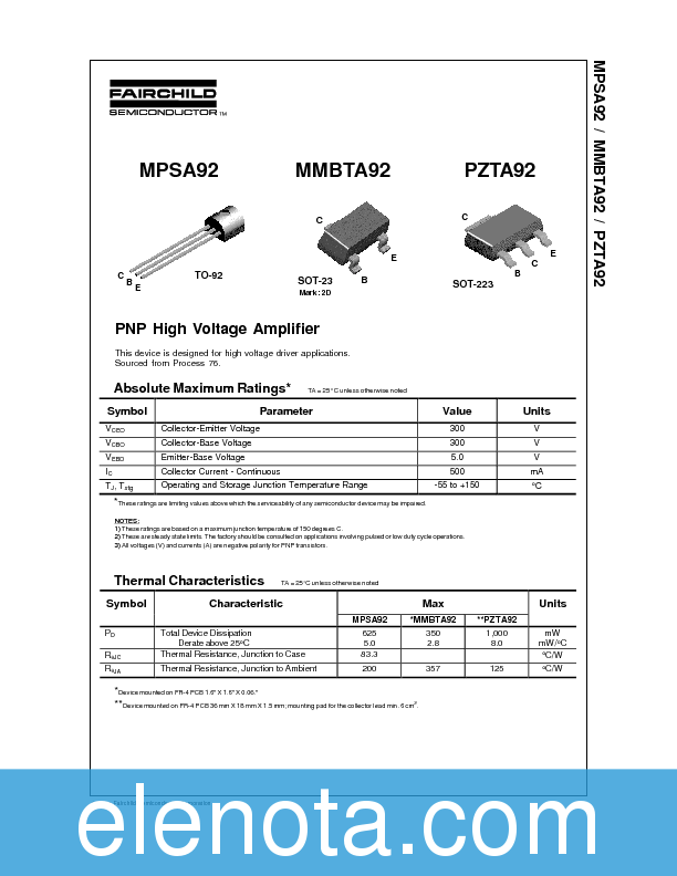 MPSA92 Datasheet PDF (881 KB) Fairchild | Pobierz z Elenota.pl