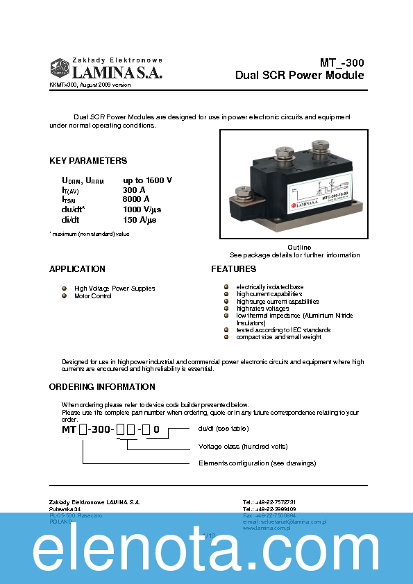 MT_300 Datasheet PDF (678 KB) Lamina Pobierz z Elenota.pl