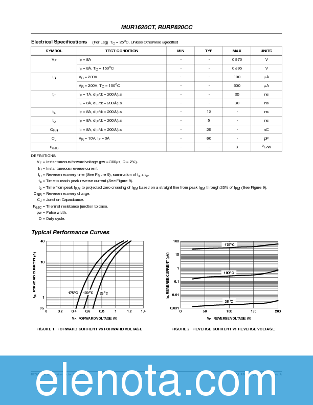 MUR1620CT Datasheet PDF (70 KB) Fairchild | Pobierz z Elenota.pl