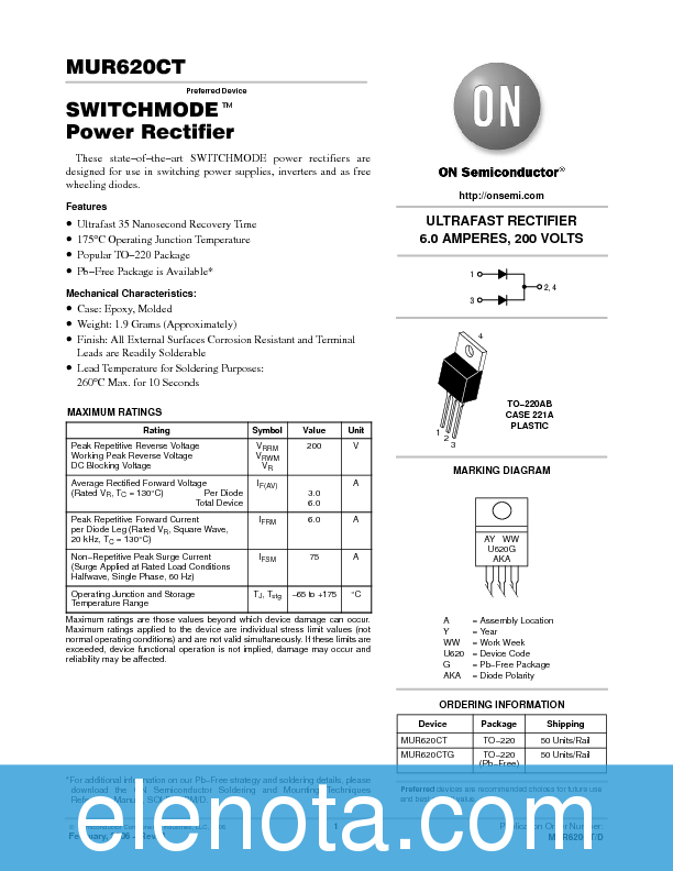 mur620ct datasheet Mur620ct (onsemi) pdf技术资料下载mur620ct 供应信息ic datasheet.