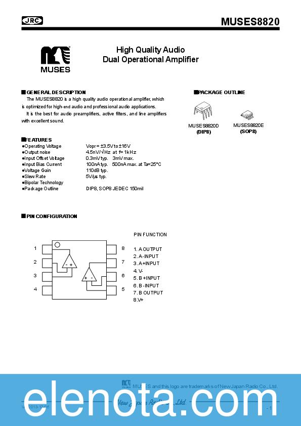 MUSES8820 Datasheet PDF (420 KB) New Japan Radio | Pobierz z Elenota.pl