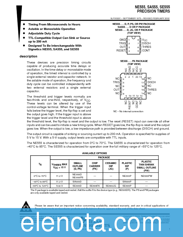 NE555 Datasheet PDF (236 KB) Texas Instruments Pobierz z Elenota.pl
