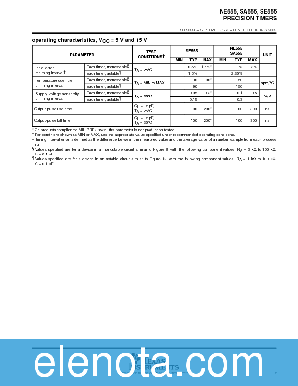 NE555 Datasheet PDF (236 KB) Texas Instruments | Pobierz z Elenota.pl
