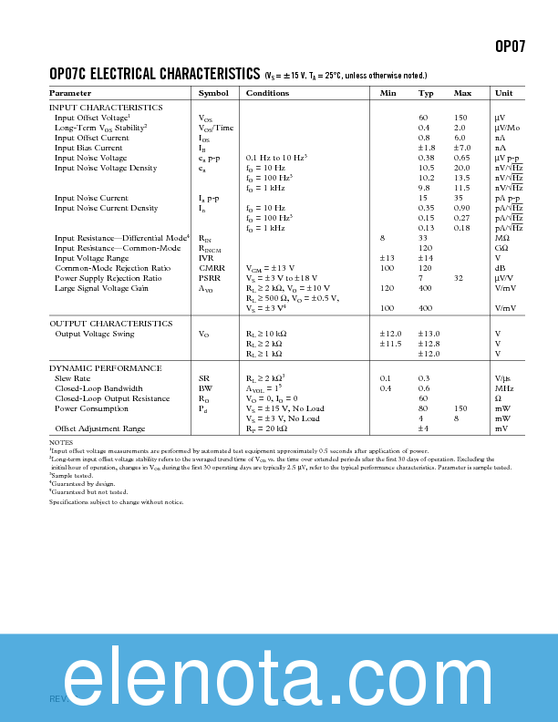 OP07 Datasheet PDF (201 KB) Analog Devices | Pobierz z Elenota.pl