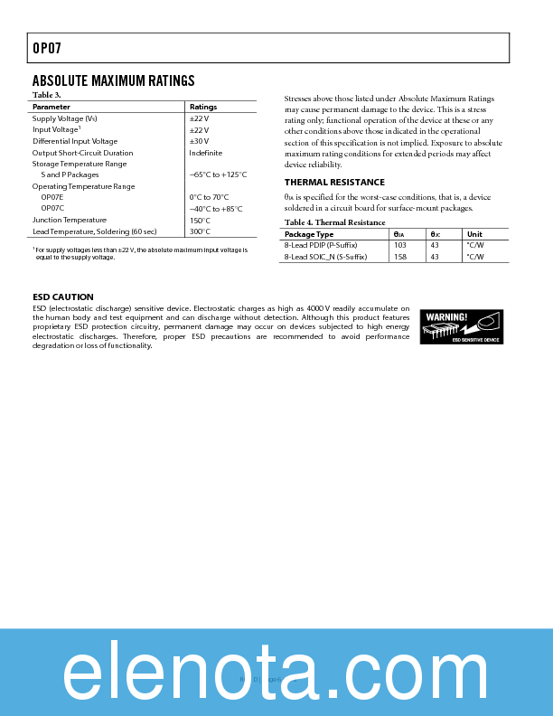 OP07 Datasheet PDF (305 KB) Analog Devices | Pobierz z Elenota.pl