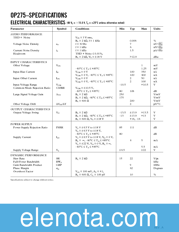 OP275 Datasheet PDF (189 KB) Analog Devices | Pobierz z Elenota.pl