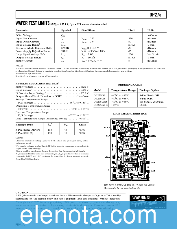 OP275 Datasheet PDF (189 KB) Analog Devices | Pobierz z Elenota.pl