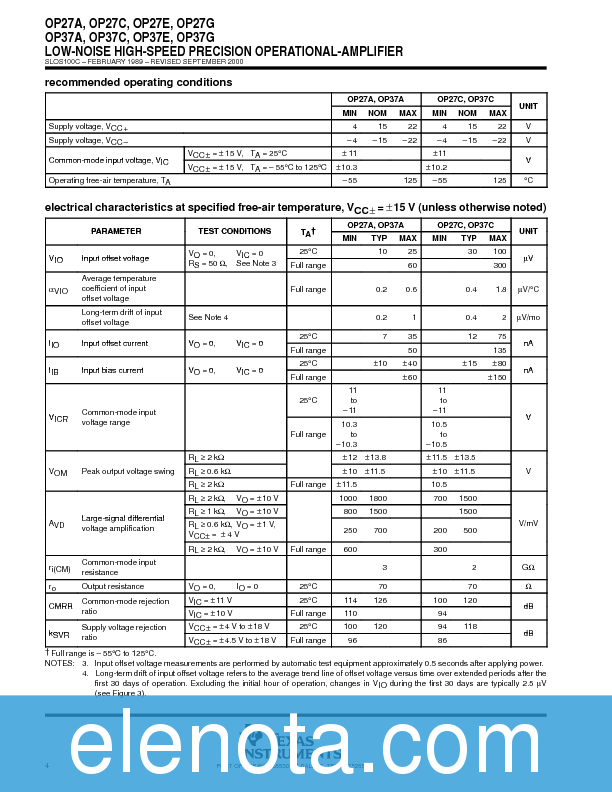 OP27 Datasheet PDF (305 KB) Texas Instruments | Pobierz z Elenota.pl