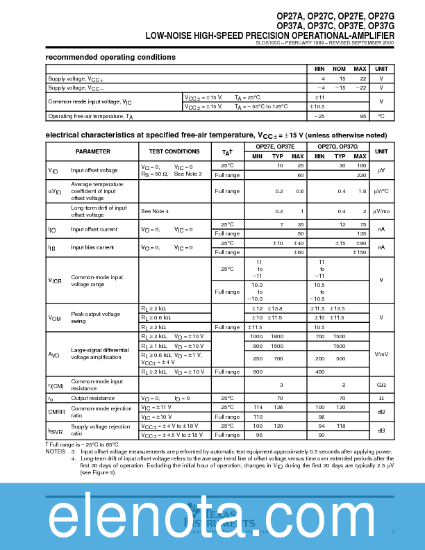 OP27 Datasheet PDF (305 KB) Texas Instruments | Pobierz z Elenota.pl